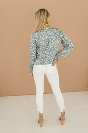 Evelyn Abstract Print Long Sleeve Satin Top