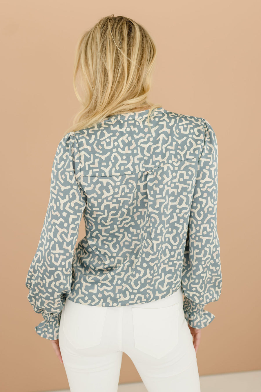 Evelyn Abstract Print Long Sleeve Satin Top