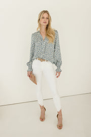 Evelyn Abstract Print Long Sleeve Satin Top