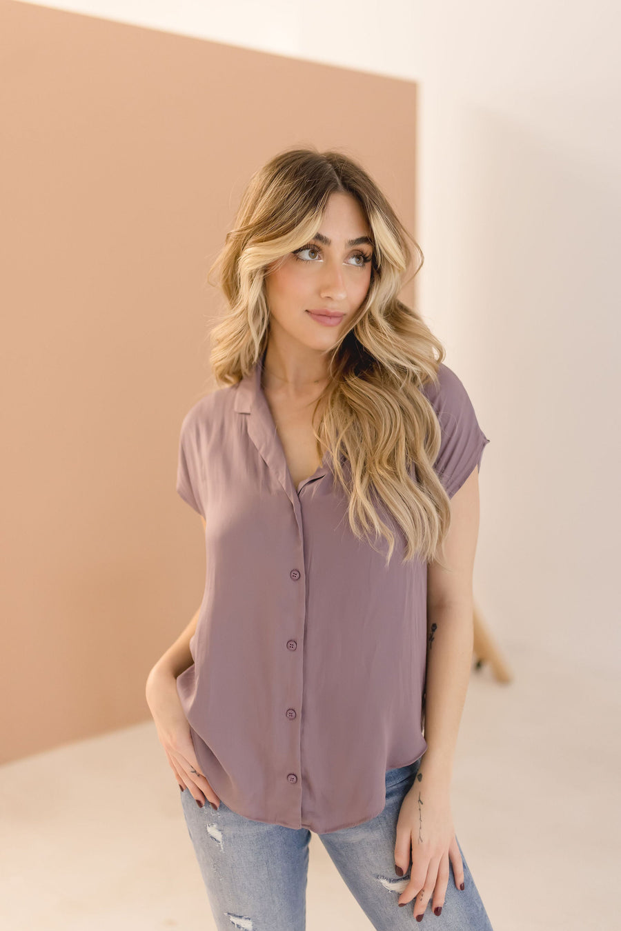 Carrie Short Sleeve Button Down Top