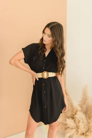 Amy Button Down Waist Tie Mini Shirt Dress