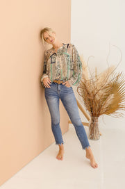 Jana Paisley Print Long Sleeve Button Down Top