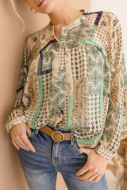 Jana Paisley Print Long Sleeve Button Down Top