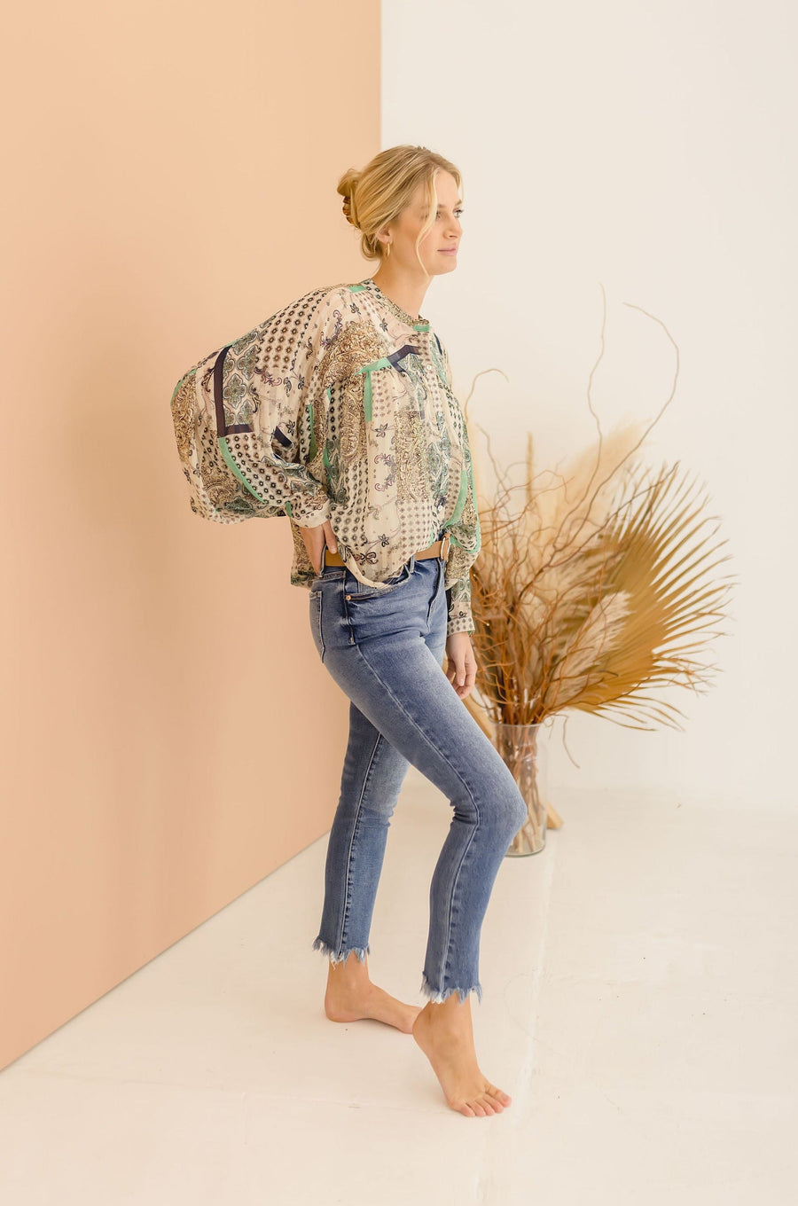 Jana Paisley Print Long Sleeve Button Down Top