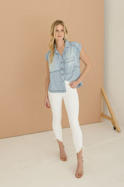Eve Sleeveless Button Down Chambray Top