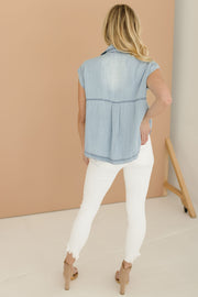 Eve Sleeveless Button Down Chambray Top