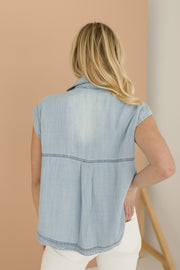 Eve Sleeveless Button Down Chambray Top