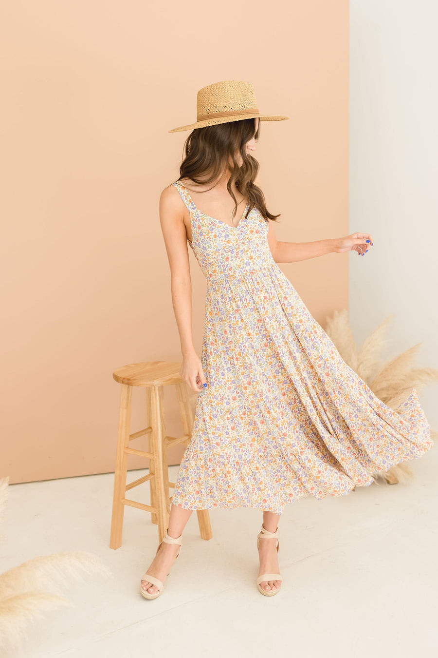 Millie Tie Back Floral Midi Dress