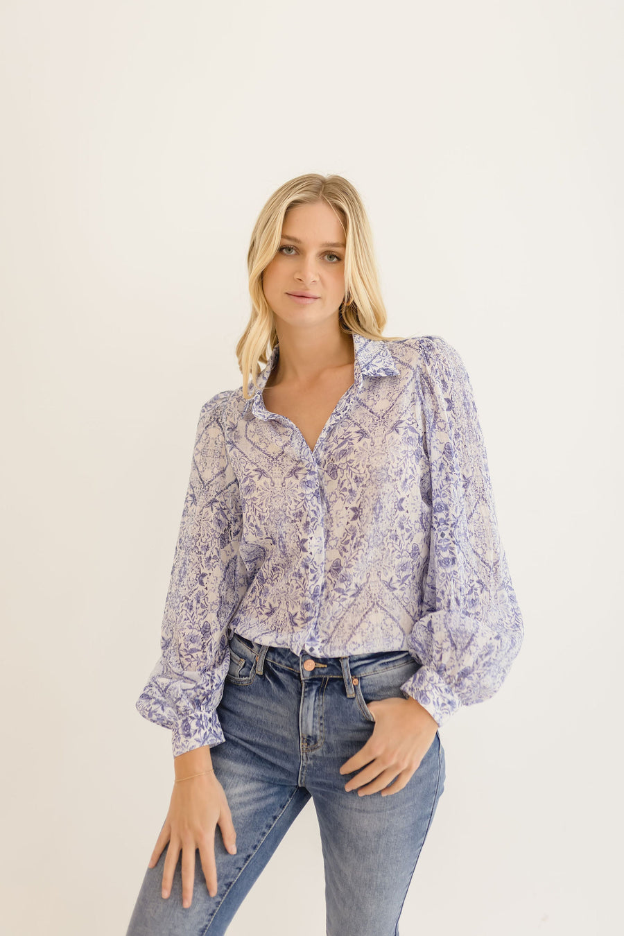 Claire Long Sleeve Button Down Floral Print Blouse