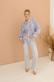 Laura Long Sleeve Pleated Floral Print Blouse