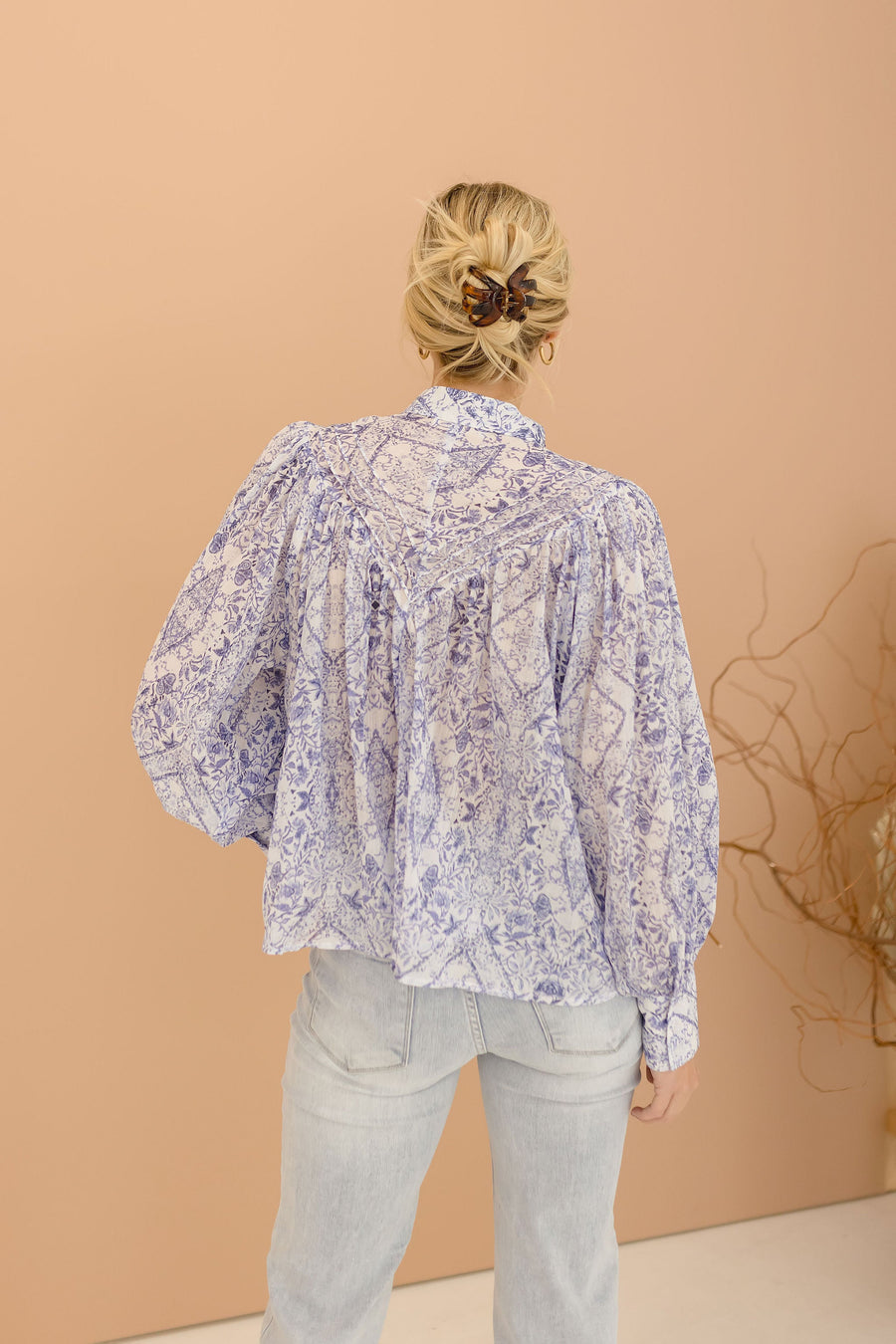 Laura Long Sleeve Pleated Floral Print Blouse