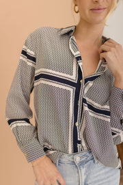 Kellan Long Sleeve Stripe Print Button Down Top