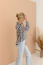 Kellan Long Sleeve Stripe Print Button Down Top