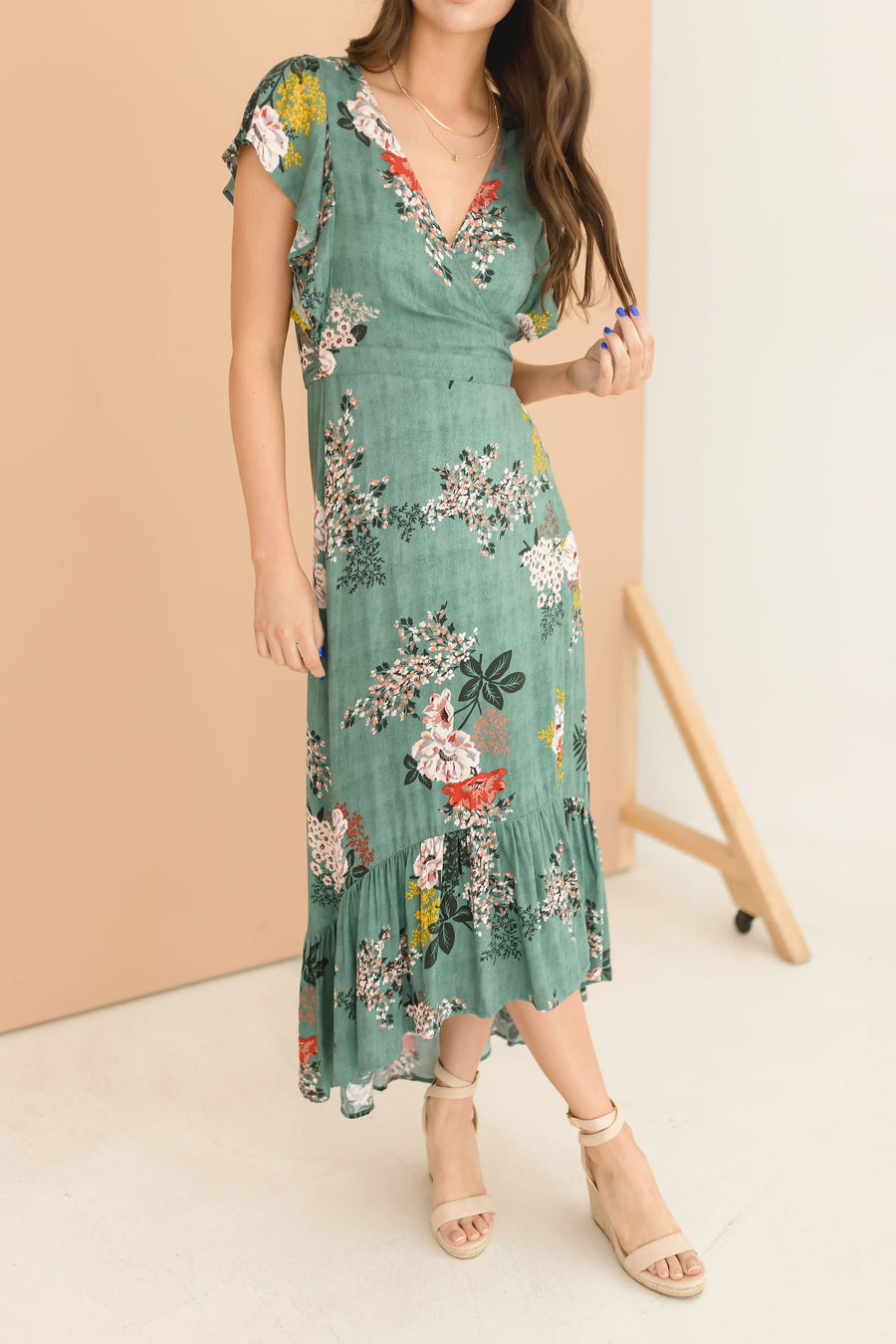 Clarissa Floral Print High Low Wrap Maxi Dress