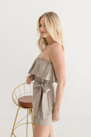 Spencer Strapless Ruffled Wrap Tie Romper