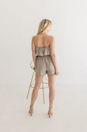 Spencer Strapless Ruffled Wrap Tie Romper