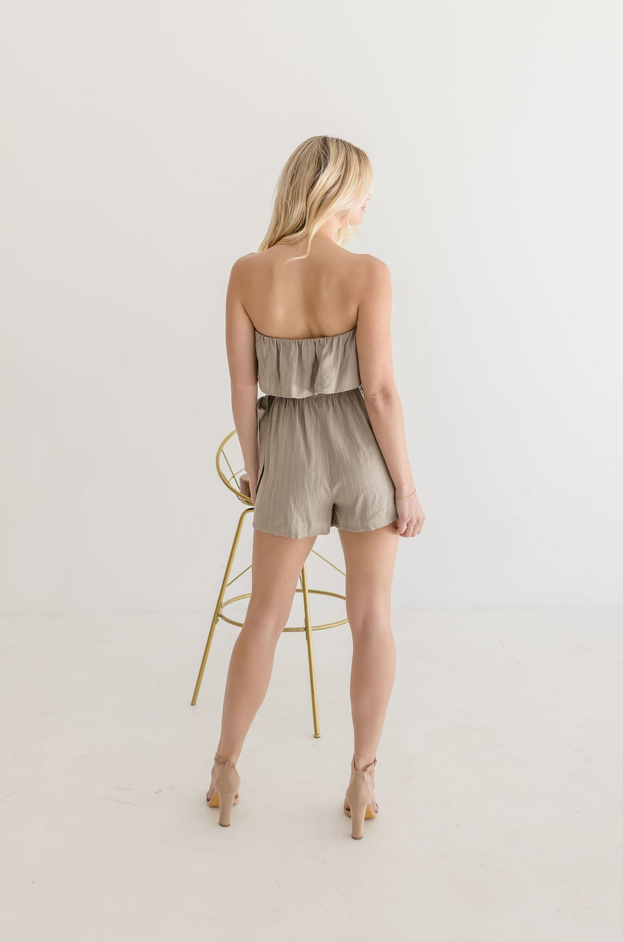 Spencer Strapless Ruffled Wrap Tie Romper