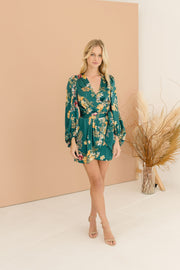 Abigail Long Sleeve Floral Print Wrap Mini Dress