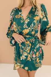 Abigail Long Sleeve Floral Print Wrap Mini Dress