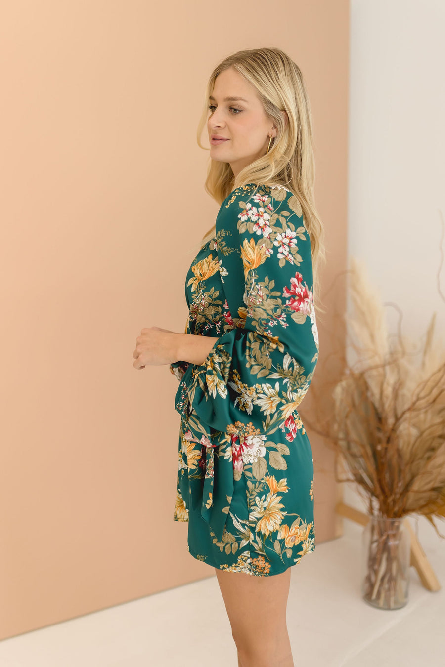 Abigail Long Sleeve Floral Print Wrap Mini Dress