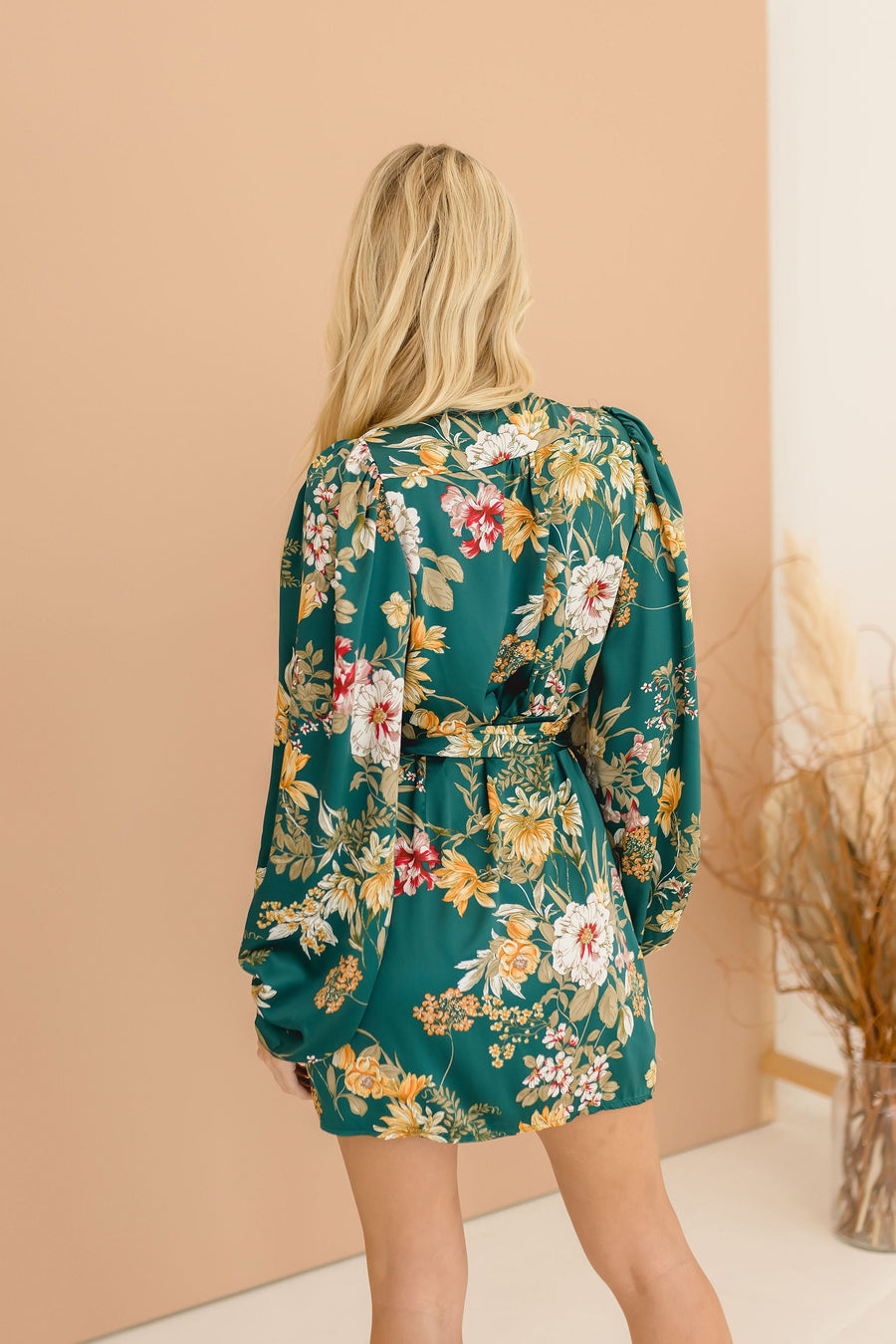 Abigail Long Sleeve Floral Print Wrap Mini Dress