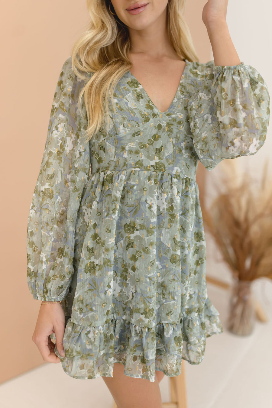 liza Long Sleeve Floral Print Mini Dress