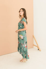 Clarissa Floral Print High Low Wrap Maxi Dress