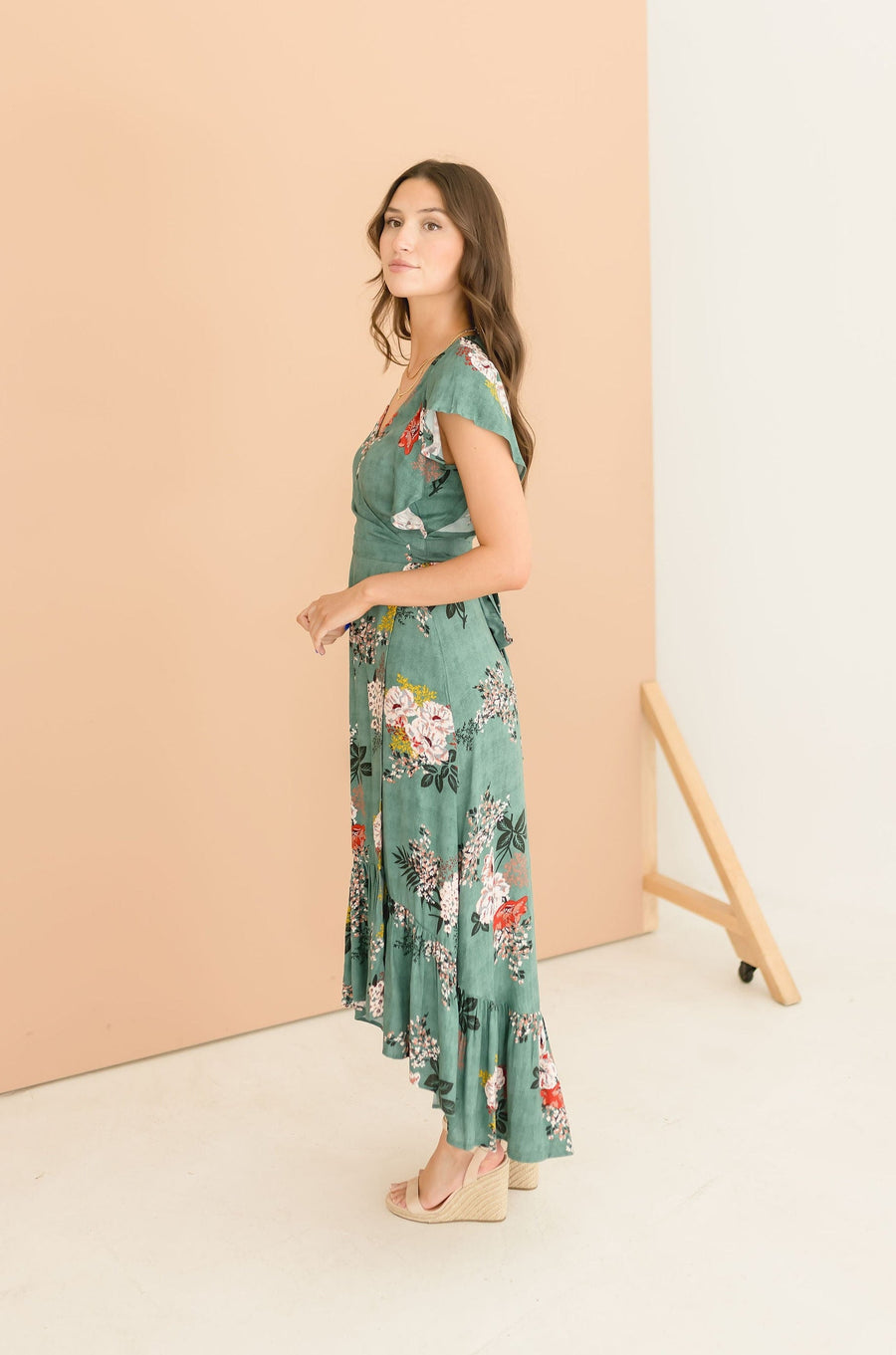 Clarissa Floral Print High Low Wrap Maxi Dress