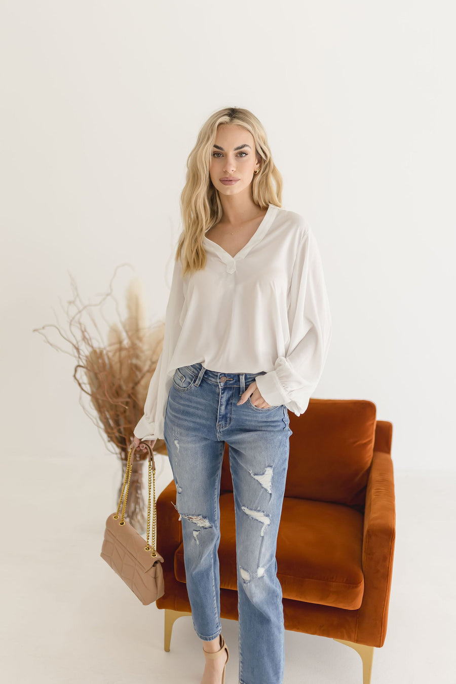 Tiara Long Sleeve Satin Top