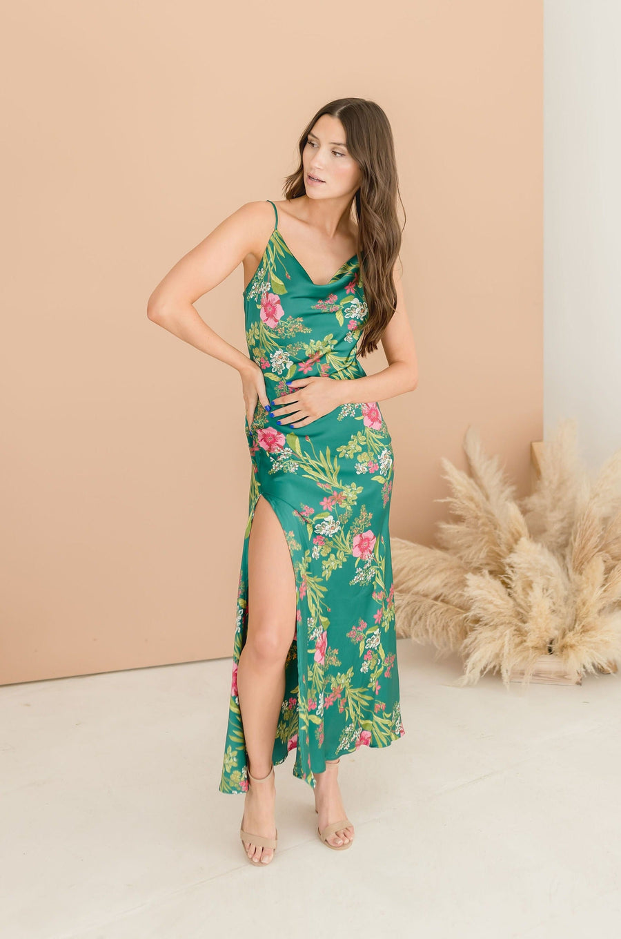 Arlene Sleeveless Cowl Neck Floral Print Maxi Dress