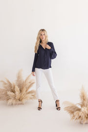 Brianna Long Sleeve Button Down Satin Top