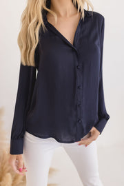 Brianna Long Sleeve Button Down Satin Top