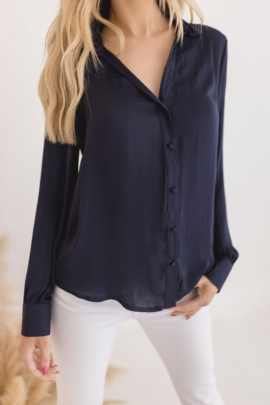 Brianna Long Sleeve Button Down Satin Top