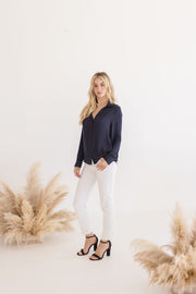 Brianna Long Sleeve Button Down Satin Top