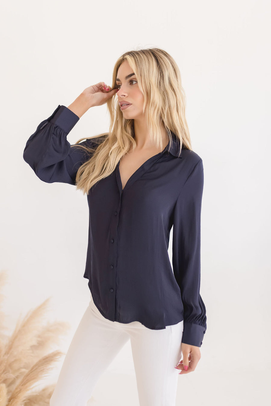 Brianna Long Sleeve Button Down Satin Top