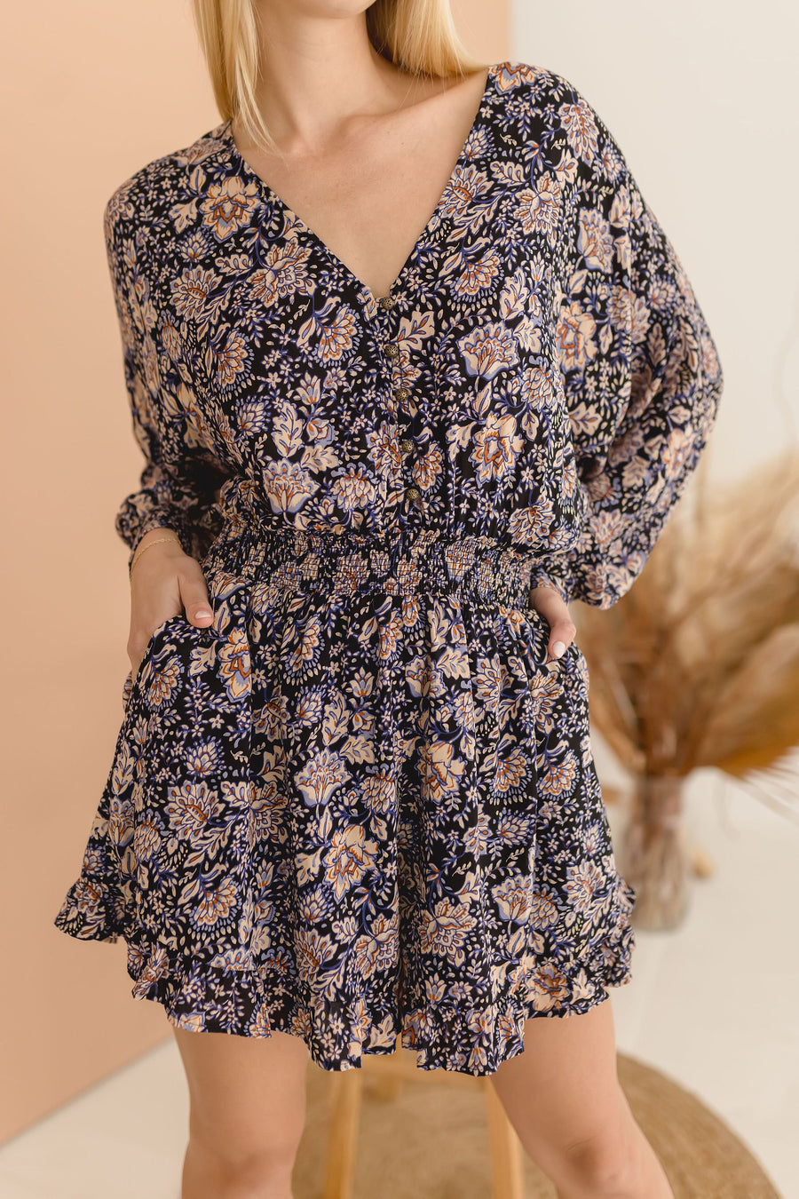 Katie Long Sleeve Floral Print Romper