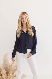 Brianna Long Sleeve Button Down Satin Top