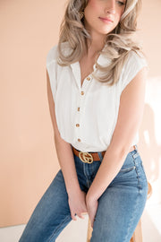 Kacie Sleeveless Button Down Crop Top