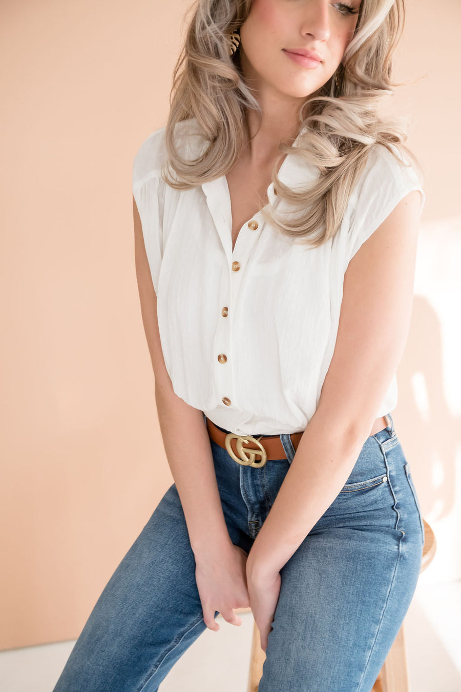 Kacie Sleeveless Button Down Crop Top