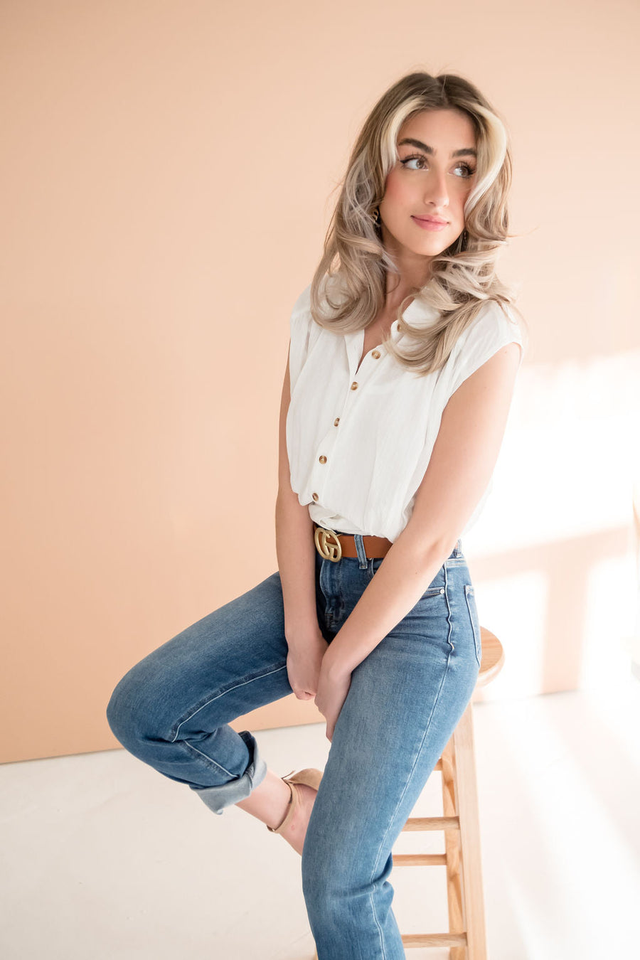 Kacie Sleeveless Button Down Crop Top