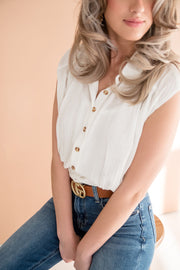 Kacie Sleeveless Button Down Crop Top