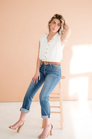 Kacie Sleeveless Button Down Crop Top